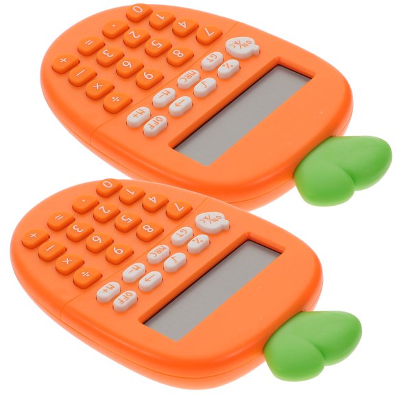 ETEREAUTY 2-Pack Portable Orange Carrot-Shaped Electronic Calculator for Desktop Use, Compact Plastic Design