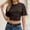 Brown Tops, variant on Casual Blouses For Women Simple Summer Stretch Solid Color Round Neck Fitted Crop Tops With A Waistband Short Sleeve Comfort Shirt