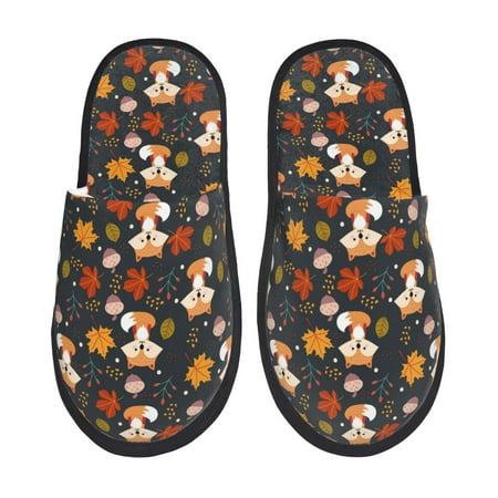 Balery Autumn Fox Slient Indoor Furry Fleece Comfort House Shoes Soft Non-Slip Home Shoes Cotton slippers House Slippers-- Large