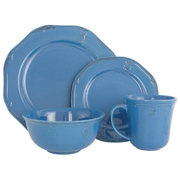 Melange Stoneware 16Piece Dinnerware Set (Antique Blue) Service for