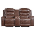 thumbnail image 3 of Paul 78 Inch Power Recliner Loveseat, Cupholder Console, Brown Faux Leather, 3 of 8