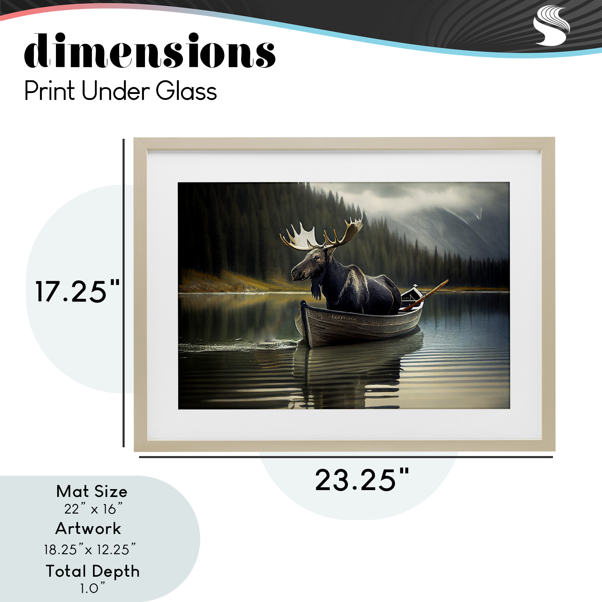 Moose in Canoe Tranquility Birch Framed Print Under Glass, design by Sasha