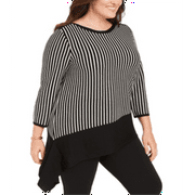 Anne Klein Women's Striped Asymmetric Sweater Black/White Size 0X