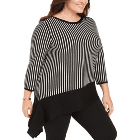 Anne Klein Women's Striped Asymmetric Sweater Black/White Size 0X