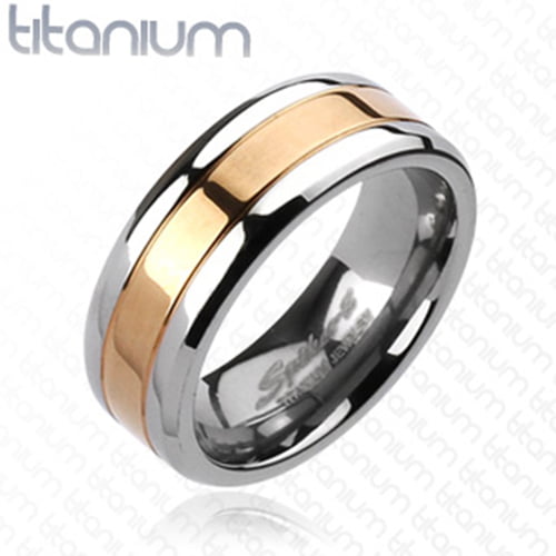 8mm Center Rose Gold IP Band Ring Solid Titanium Men's Wedding Band 