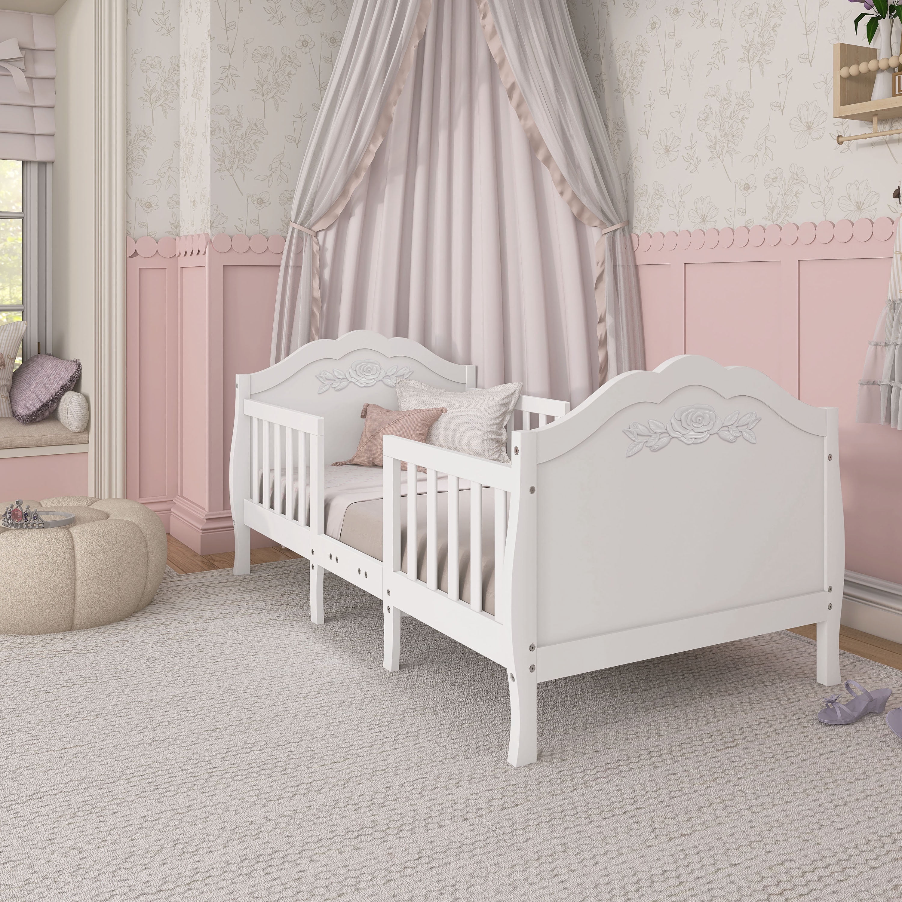 Dream On Me Rose 3-in-1 Convertible Toddler Bed, Greenguard Gold and JPMA Certified, White