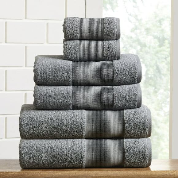 Modern Threads - Air Cloud 6-Piece 100% Zero-Twist Cotton Towel Set - Bath Towels, Hand Towels, & Washcloths - Super Absorbent & Quick Dry - 500 GSM - Soft & Plush, Charcoal