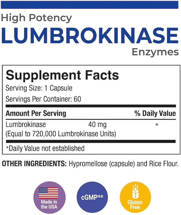 Puregen Labs Lumbrokinase High Potency Supplement, 60 Vegetarian Capsules, 2PK