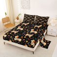 thumbnail image 2 of Manfei Retro Puppy King Sheets, Botanical Blossom Bedding, Earthy Hue Black, 4-Piece, 1 Flat Sheet, 1 Fitted Sheet and 2 Pillowcases, 2 of 6