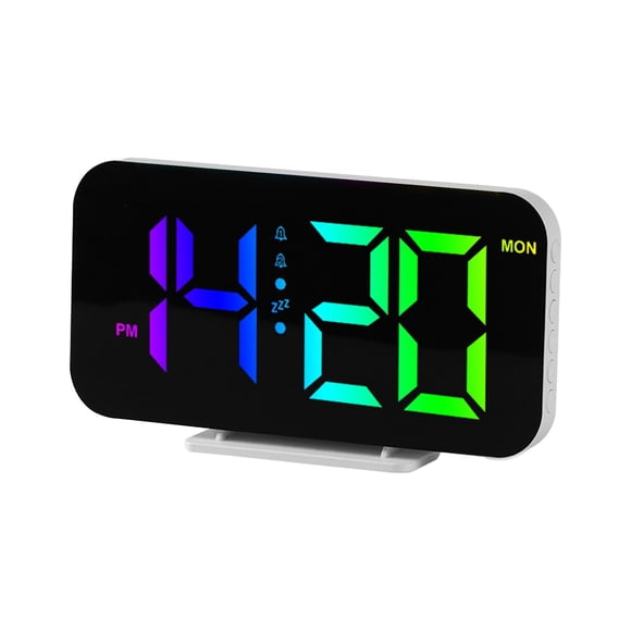 Reloj despertador digital de 12/24 horas con 5 niveles de luz ajustable, luz nocturna colorida de escritorio Blanco