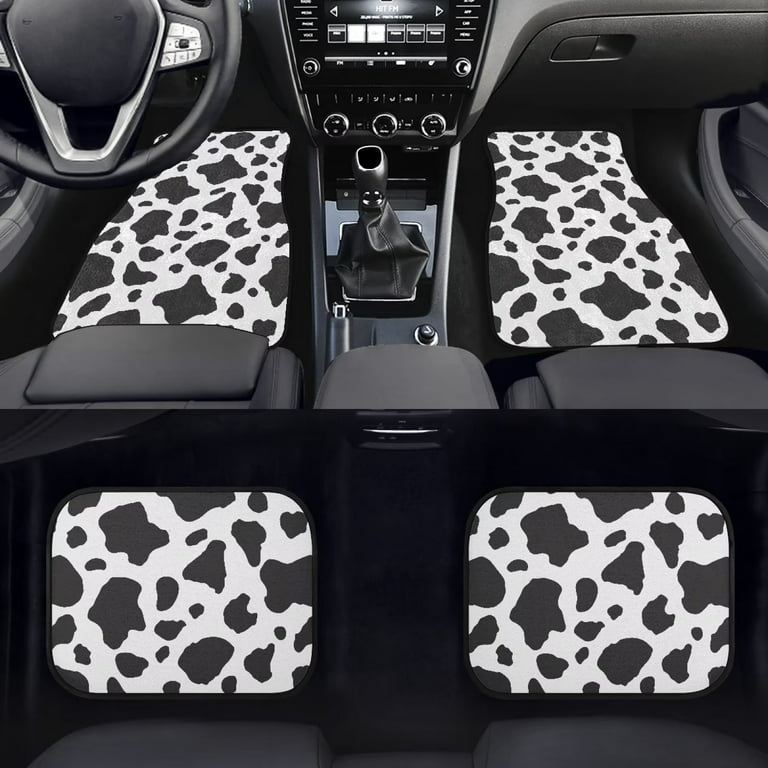 FKELYI Cow Print Car Floor Mat Set of 4 Washable Heavy Duty Floor Carpet  Mat Anti-Dirty Rubber Backing Universal Foot Pads Carpet for Cars SUVs Vans