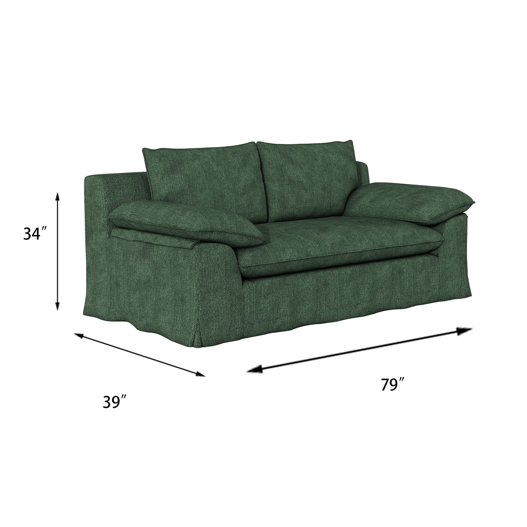 Modern Compression Loveseat Sofa with Removable Washable Cover,Deep Seat Linen Fabric Upholstered Couch with High-Density Foam for Living Room,Apartmen,No Assembly Required,Green
