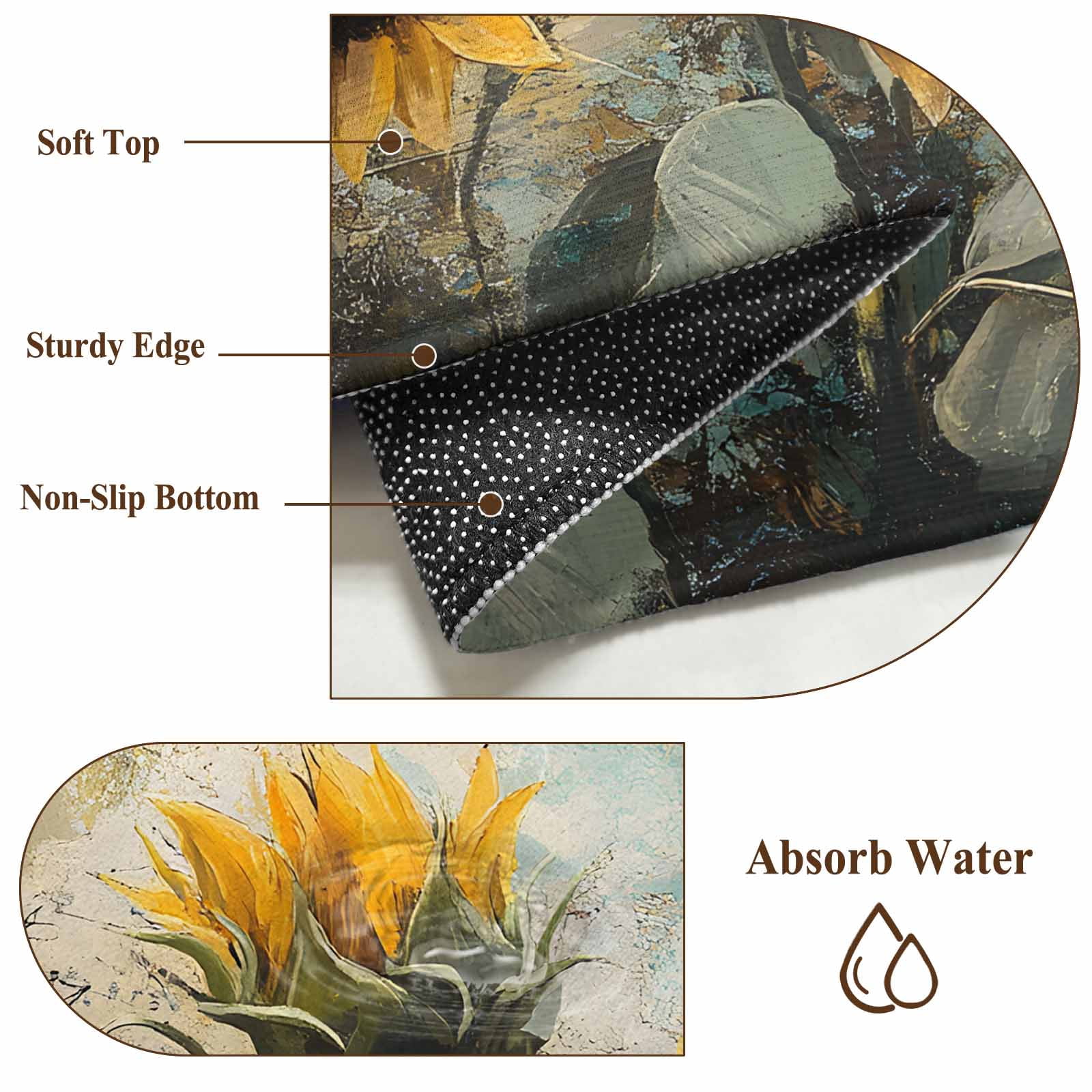 6'x9' Area Rugs, Sunflower Indoor Outdoor Area Rug for Living Room Bedroom, Farmhouse Vintage Summer Botanical Pastoral Washable Bathroom Rugs Kitchen Floor Carpet Mats Home Decor Aesthetic