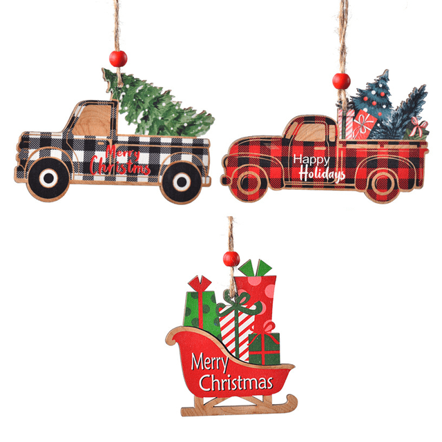 Adornos de coche de árbol de Navidad, camión de dibujos animados y colgantes con forma de coche para decoraciones de árbol de Navidad para el hogar Ormromra CPB-CJZ143-2