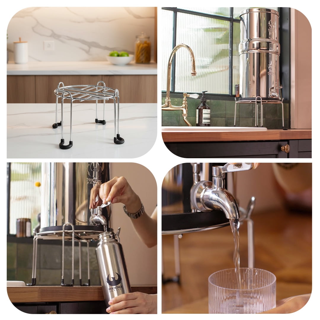 Phoenix Gravity Stainless Steel Stand - Specially Designed for 1.5 Gallons Water Filter Systems,Compatible with Berkey,Waterdrop,Purewell, & Other Countertop Water filter systems.