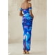 thumbnail image 2 of Vestido largo PRETTYGARDEN para mujer, ajustado fruncido, azul floral, 2 of 9