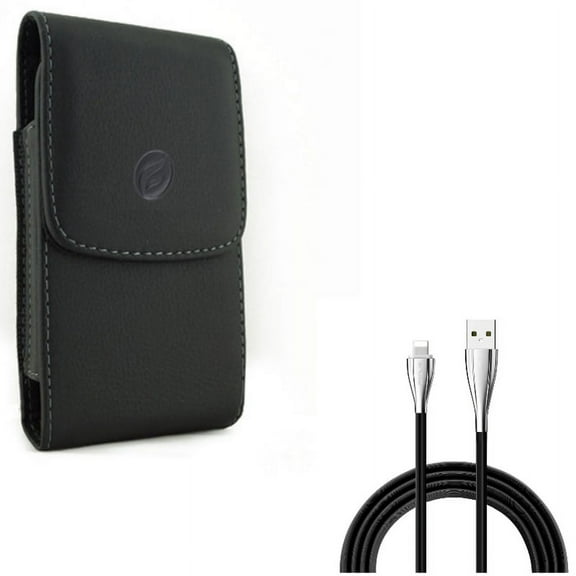 Leather Case Belt Clip w Charger Cord 10ft USB Cable for iPhone XS X 8 7 6S 6 - Holster Cover Pouch Vertical Carry Protective, Power Wire Long Sync Fast Charge Data