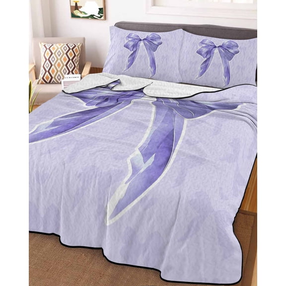 Purple Bow King Size Down Alternative Comforter, Lightweight Comforter Quilt Bedding Set with Pillow Shams Cute Bowknot Simple Pure Color All Seasons Bed Comforter Duvet Insert 96"x106"