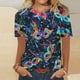 thumbnail image 1 of Fiudx Ofertas Relámpago Camiseta Informal de Manga Corta con Cuello Redondo y Estampado de Carnaval a La Moda para Mujer, 1 of 3