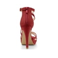 thumbnail image 2 of BLISSFUL STEP Women's Shoes Strappy Stiletto Heels Platform Ankle Strap Open Toe Faux Suede Sandals Red 10, 2 of 7