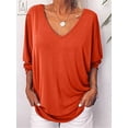 thumbnail image 3 of GustaveDesign Womens Plus Size V Neck Loose Blouse 3/4 Sleeve Back Buttons T Shirts Casual Solid Tops For Summer Fall "Orange, M", 3 of 9