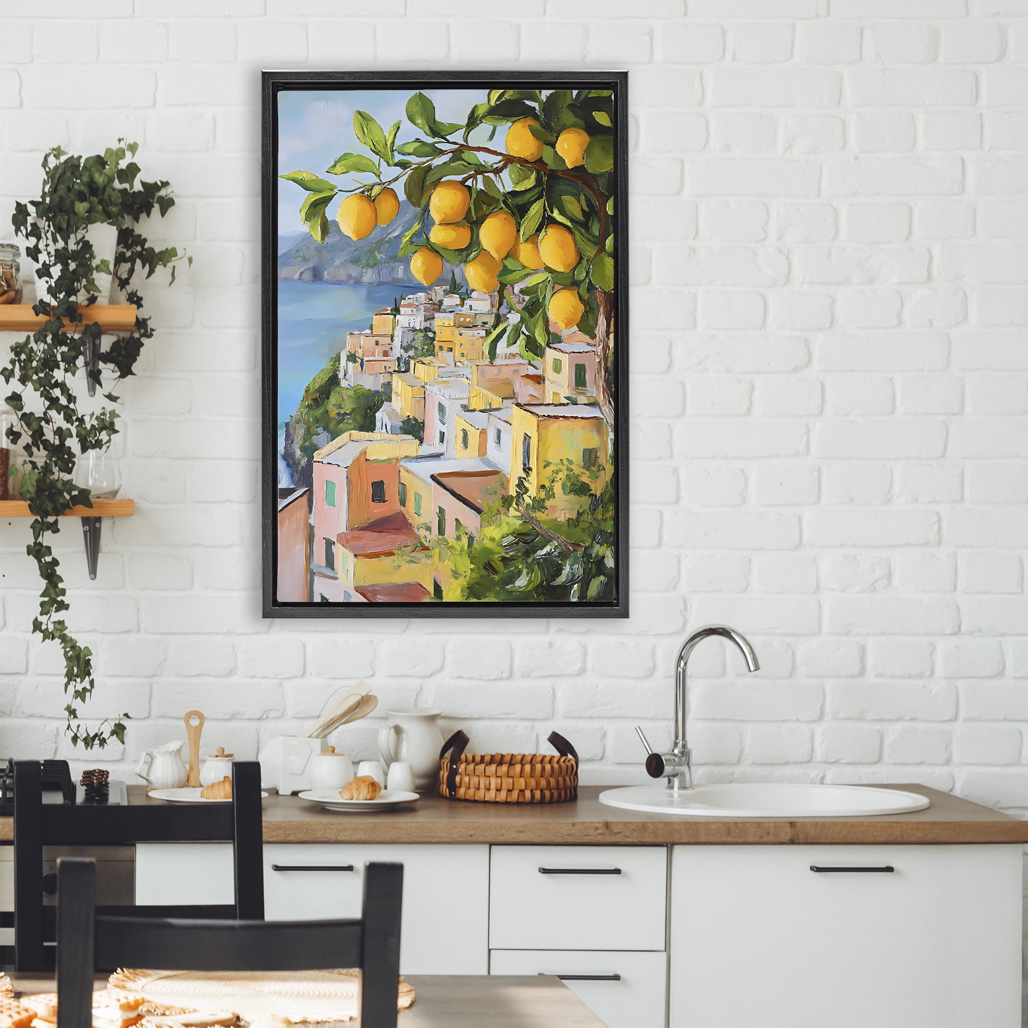 Stupell Industries Mediterranean Lemon Tree Scenery Black Framed Floater Canvas Wall Art, design by Creative Studio