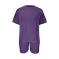 thumbnail image 2 of HUJlwoi Pockets Lounge Sets for Women Short Sleeve 2 Piece Shirts with Shorts Sleepwear Pjs Sets Solid Color Crew Neck Pajama Sets, 2 of 4