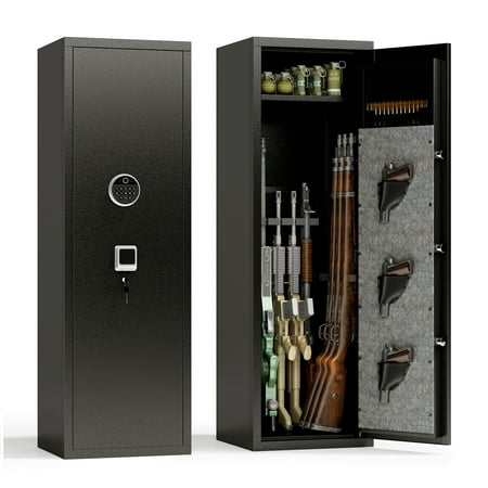 Large Gun Safe Cabinet With 3 Pistol Pouches Heavy Duty Biometric Fingerprint Lock Rifle Gun Safe With Adjustable Stand Detachable Structure Gun Safe Rifle And Shotgun Gun Money Storage Cabinet