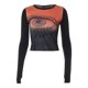 thumbnail image 2 of Gibobby Playera De Algodón de cuello redondo de manga larga con estampado de ombligo expuesto, camiseta informal para mujer（Rojo， M), 2 of 4