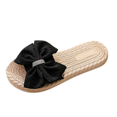 

ZHAGHMIN Ladies Socks Size 9-11 Fashion Spring And Summer Women Slippers Straw Espadrille Bow Rhinestones Flip Flops Beach Flat Bottom Pumpkin Slippers For Women Cowboys Slippers For Women Bunny Sli