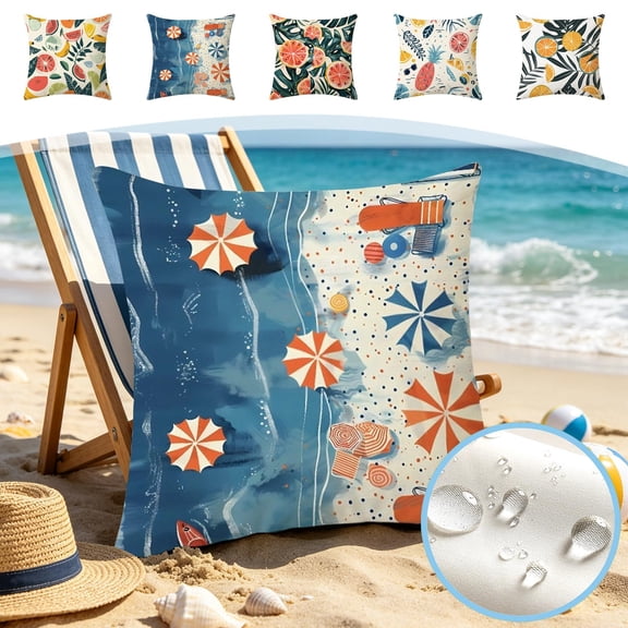 17.7 Inch Summer Waterproof Outdoor Throw Pillow Cover, UV Fade Resistant Decorative Patio Seat Cushion Case, Weatherproof Pillowcase for Courtyard, Balcony, Garden, Porch & Home Furniture Decor, J