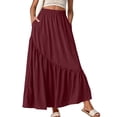 thumbnail image 2 of Women's Boho Flowy Maxi Skirt with Side Pockets and Tiered Ruffle Hem, Lightweight Breathable Fabric for All Day Comfort Wine M, 2 of 4