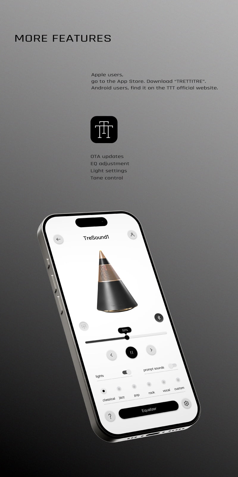 Trettitre TreSound 1 Concrete Speaker, 360° Surround Sound, 120W Hi-Fi Audio, Bluetooth 5.2 TWS Stereo Home Speaker