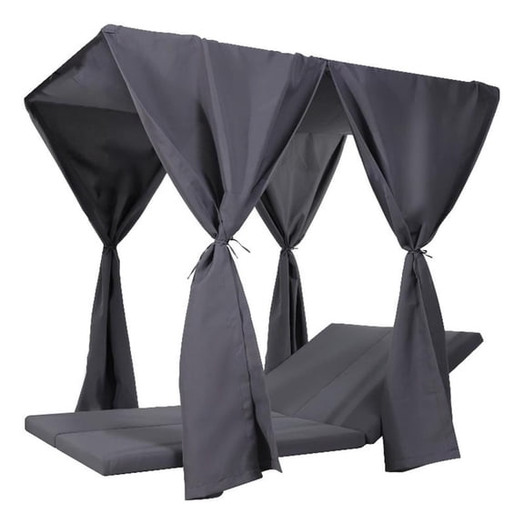 Benjara Yavi Outdoor Cushion and Curtains for Daybed- Dark Gray Fabric 79 Inch