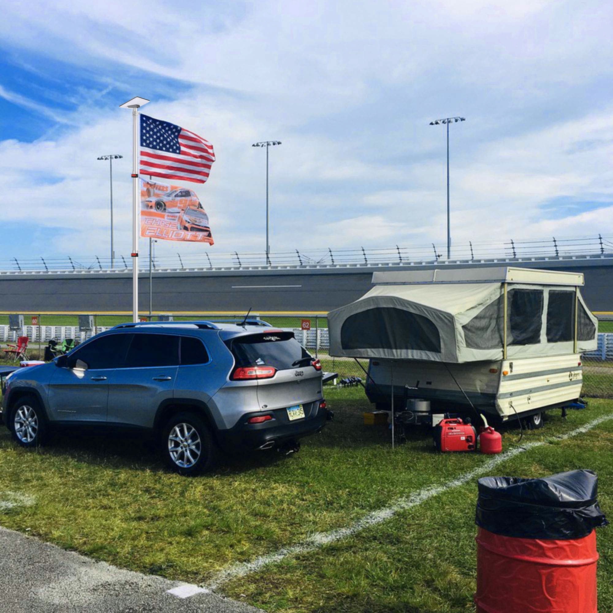 Yescom EZ GO 14ft Telescopic Flag Pole Kit with Starlink Mini Pipe Adapter & Tire Mount Base for Outdoor Tailgate Party
