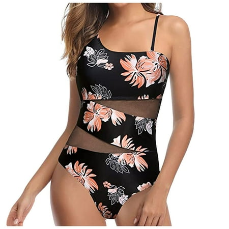 QYZEU Womens Swimsuits Tankini Mesh Patchwork Bikini Swimsuits Solid Color Thong Hollow Out High Waisted Bathing Suit Breathable Summer Stylish Swimsuit Pink S
