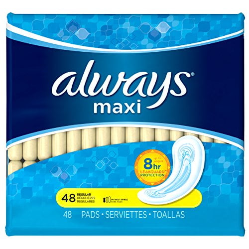 Always Maxi Unscented Pads without Wings, Regular, 48 Count Walmart