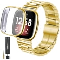 thumbnail image 1 of REQO for Fitbit Versa 4/Sense 2 Solid Stainless Steel Wrist Band with Watch Case,for Versa 3/Sense Metal Replacement Straps and Screen Protection Case for Women Men, 1 of 6