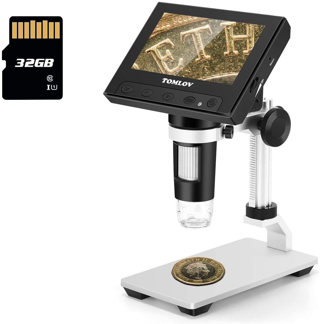 LCD Digital Microscope 4.3 Inch 1080P Full HD 1000x Microscope Camera with 32G TF Card Built in 2600mAh Rechargeable Battery Handled USB Microscope for Kids,Children,Lab,Edu.
