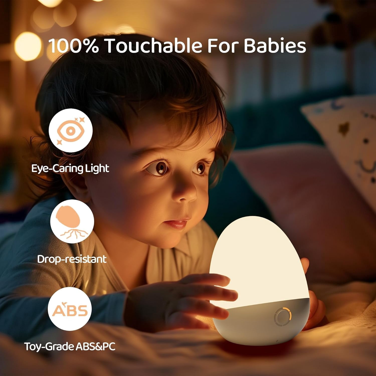 Touch Egg for Baby Nursery, Rechargeable Portable Kids Nightlight Lamp with 1-6H Feeding Timer, 3 Color Temperatures Dimmable, Ideal for New Moms of Toddlers