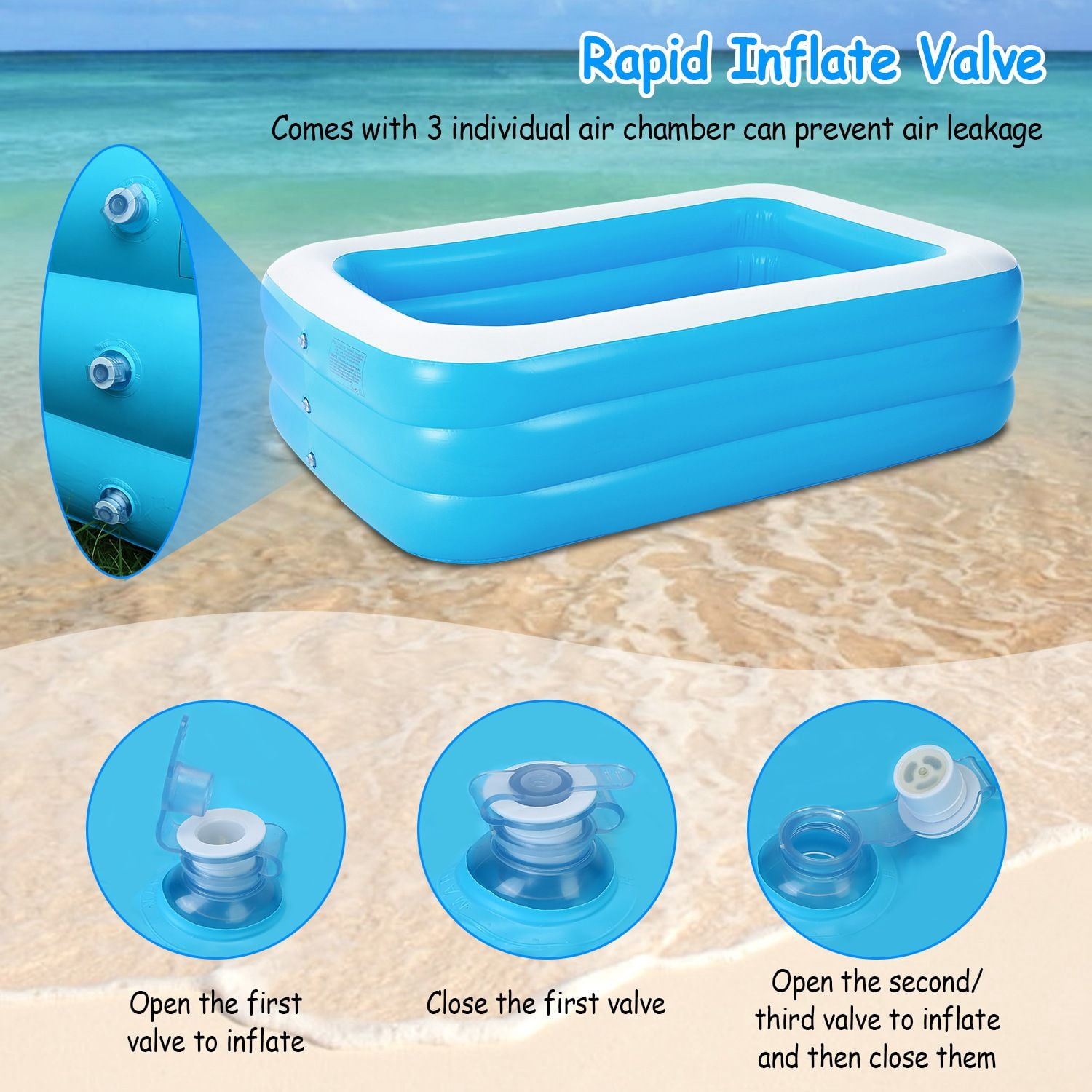 Inflatable Swimming Pools Family Swim Play Center Pool Blow up Kiddie Pool for Family Inflatable Lounge Pool for Kids Baby Adult Inflatable Water Ball Pool for Outdoor Garden Backyard Summer Water