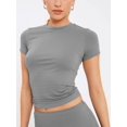 thumbnail image 5 of Women'S Basic Summer Short Sleeve Crewneck T-Shirts Y2K Cute Going Out Tops Baby Tee Light Gray L, 5 of 9