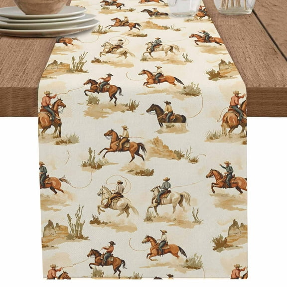 nqOlkjepod Western Cowboy Table Runner 72 Inches Long Farmhouse Dress Scarves, Vintage Country Horse Plants Art Dining Tablerunner for Coffee Table/Kitchen Island/Party Décor, 18" x 72"