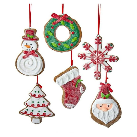 Bridge Collection Claydough Gingerbread Ornaments - Set of 6 Assorted Frosted Christmas Cookie Ornaments with Icing and Candy