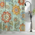 thumbnail image 2 of Teal Green Boho Floral Small Stall Shower Curtain, Waterproof Shower Curtains for Bathroom, Vintage Farmhouse Ethnic Flowers Washable Fabric Bath Curtain for Bathtub with Hooks 36x72 Inches, 2 of 9