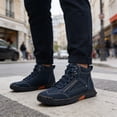 thumbnail image 2 of Sewkxo Men's Casual Leather Fashion Sneakers Ankle Boots Handmade Lightweight Loafers Mid Top Walking Driving Shoes,Navy 43, 2 of 7