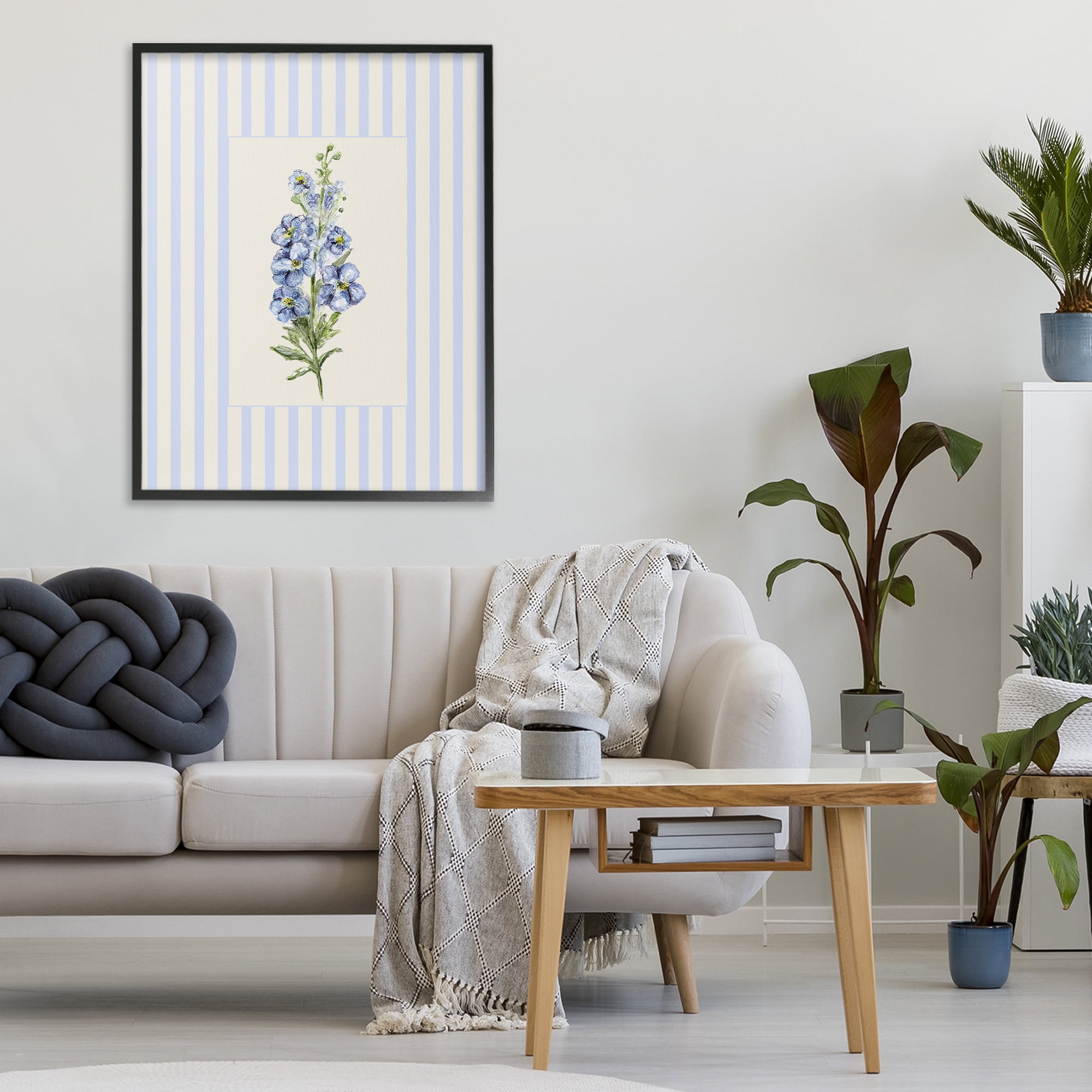 Blue Stripe Larkspur Black Framed Giclee Art, design by Lisa Wehmeyer