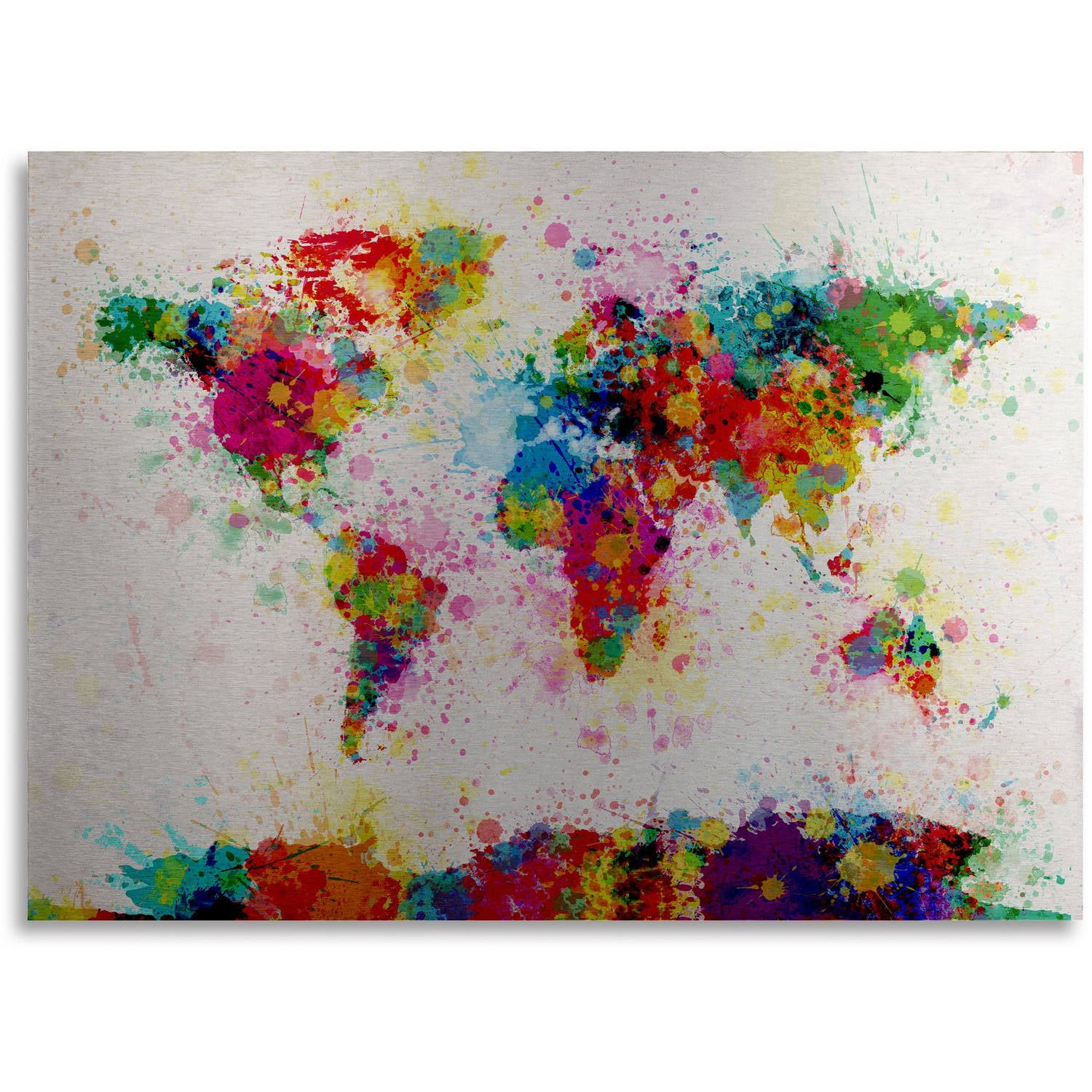Trademark Fine Art "Paint World Map" Brushed Aluminum Wall Art Art by Michael Tompsett 16" x 22"