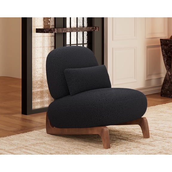 Morden Fort Black Accent Cloud Sofa Boucle Chair, Comfy Thick Cushion Armless Tilt Back Chair for Living Room, Bedroom, Apartment