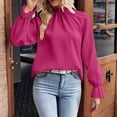 thumbnail image 2 of Annhoo Womens Tops Puff Long Sleeve Fall Casual Pleated High Neck Blouses Elegant Solid Going out T Shirts, 2 of 6